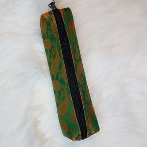 Silk Cosmetic Pouch - Green/Gold